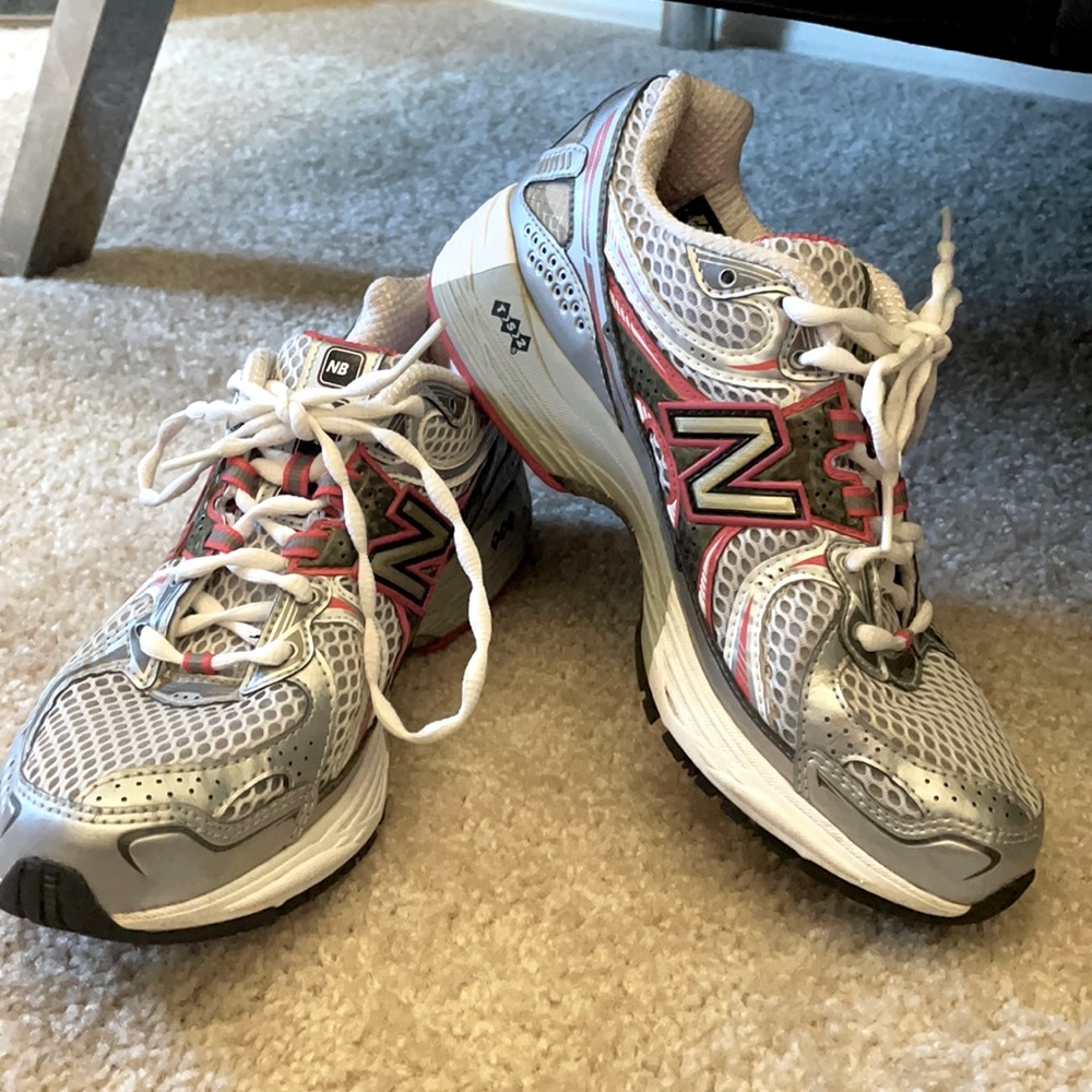 Silver and Pink New Balance “Dad Shoes” Size 8